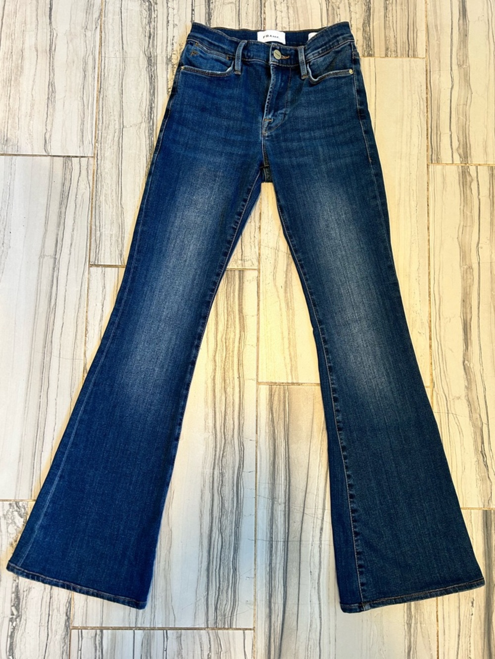 Frame Denim Le High Flare Dark Blue Stretch Flare Jeans